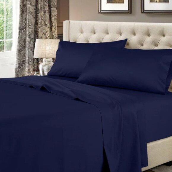 Split-Top CAL KING Sheets 600 Thread Count NAVY 100% Cotton (Half Split Fitted) - Picture 1 of 5